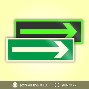 Знак «Направляющая стрелка», B45 (фотолюминесцентная пленка ГОСТ 34428-2018, 200х70 мм)